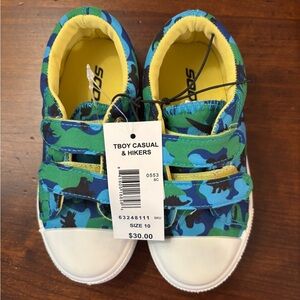 Soda Blue and Green Camo Print Velcro Sneakers